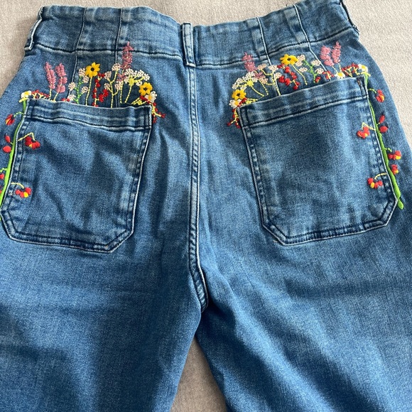 Anthropologie Maeve Size 30 Wide Leg Floral Embroidered Jeans Boho 70s Medium - Picture 5 of 5